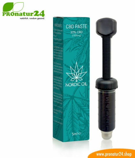 CBD PASTE cannabis plant with 30% CBD content. Without THC. Organic and vegan produced by Nordic Oil.
