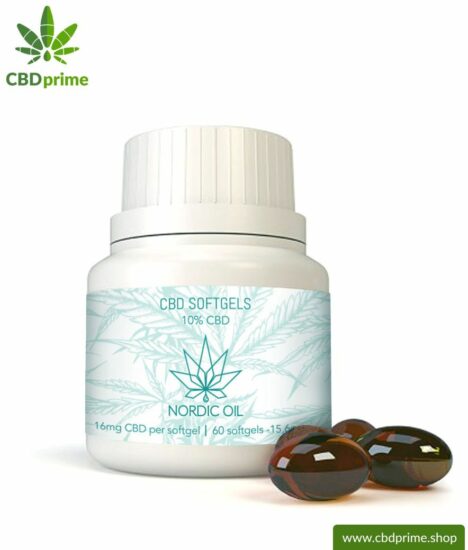 CBD SOFTGEL CAPSULES of cannabis plant with 10% CBD content. Without THC. Biologically produced by Nordic Oil.
