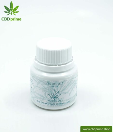 CBD SOFTGEL CAPSULES of cannabis plant with 10% CBD content. Without THC. Biologically produced by Nordic Oil.