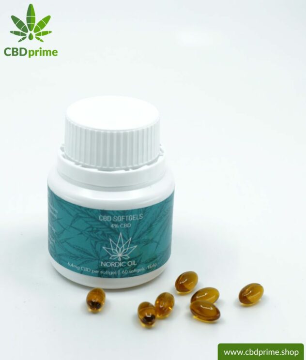 CBD SOFTGEL CAPSULES of cannabis plant with 4% CBD content. Without THC. Biologically produced by Nordic Oil.