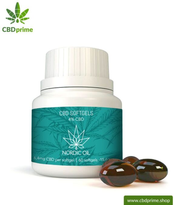 CBD SOFTGEL CAPSULES of cannabis plant with 4% CBD content. Without THC. Biologically produced by Nordic Oil.
