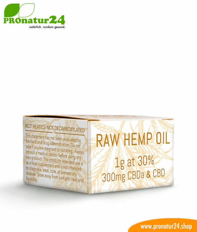 RAW CBD & CBDa hemp oil. Extraction without heat input of cannabis plant with 30% CBD content. Without THC. Vegan.