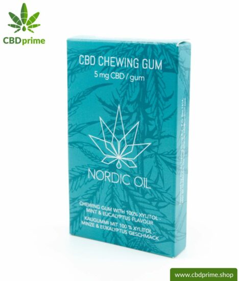 CBD chewing gum with 5 mg CBD per piece. Cannabidiol in a refreshing, tasty and sugar-free form with caries-inhibiting xylitol. Natural taste of mint and eucalyptus. Vegan. Feedimage.